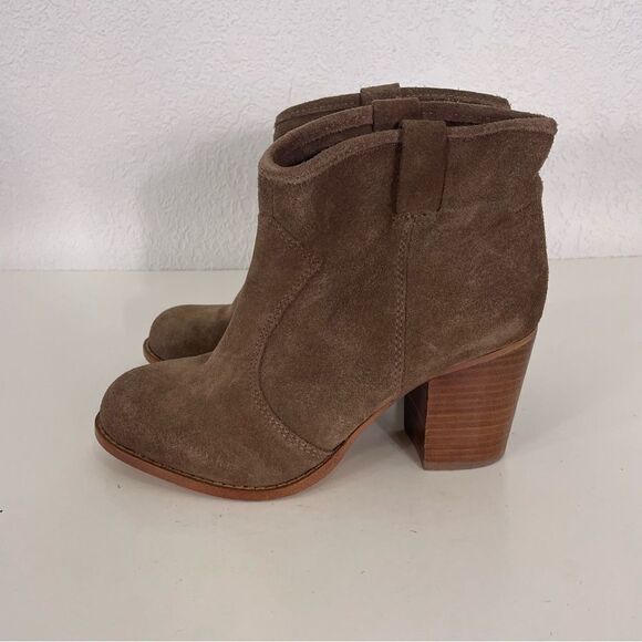 Splendid Light Brown Pull On Leather Suede Block Heeled Booties - Picture 1 of 7